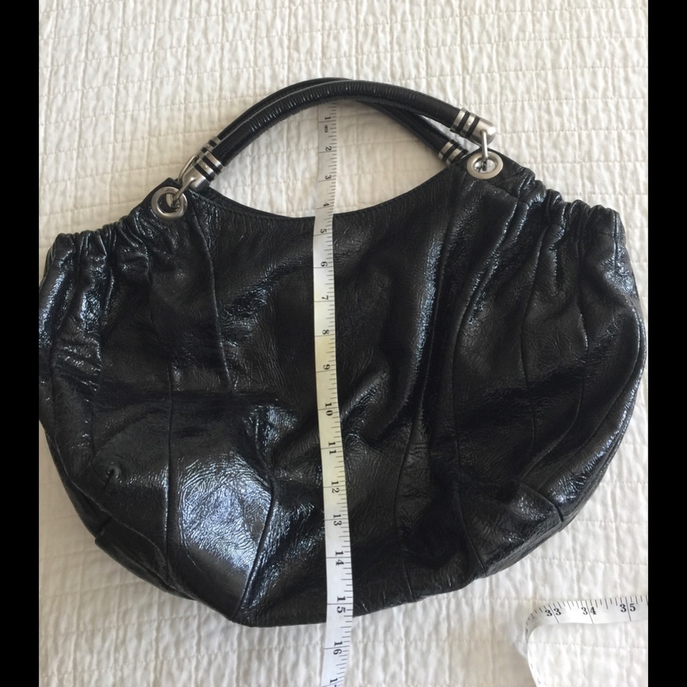 EUC Stuart Weitzman black hobo distressed patent leather satchel - Picture 13 of 14